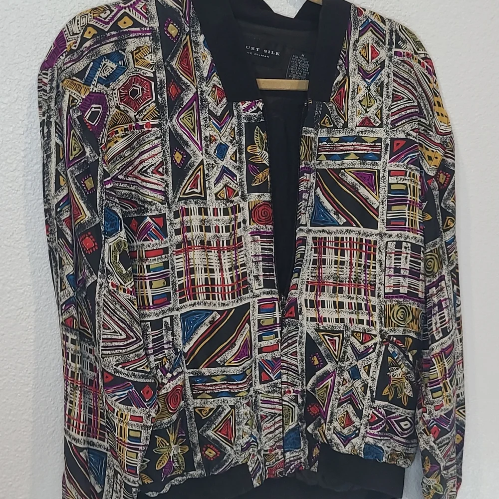 Retro August Silk abstract silk windbreaker jacket medium - Picture 12 of 12